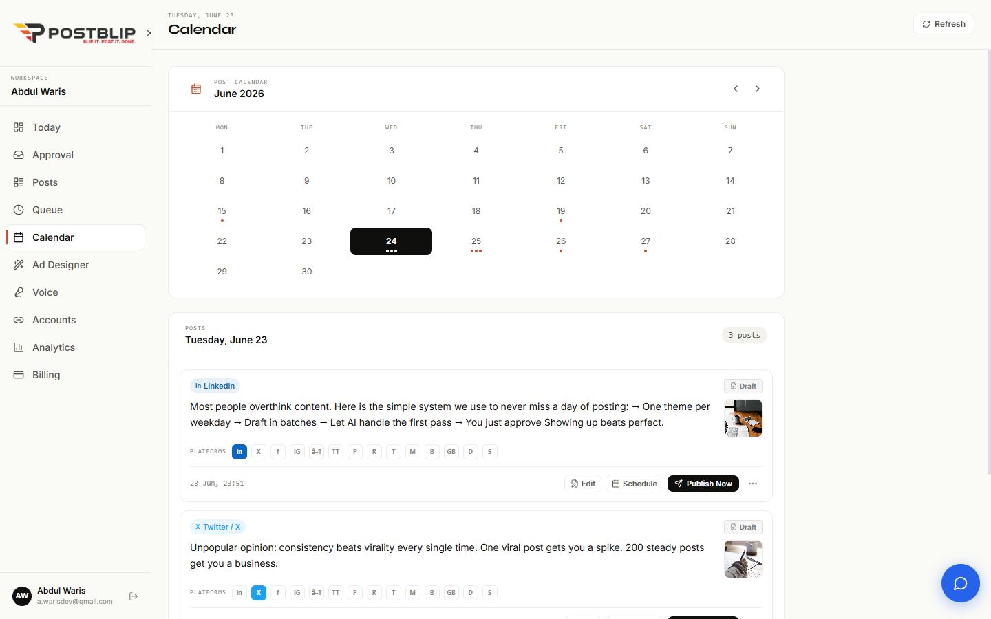 Content calendar