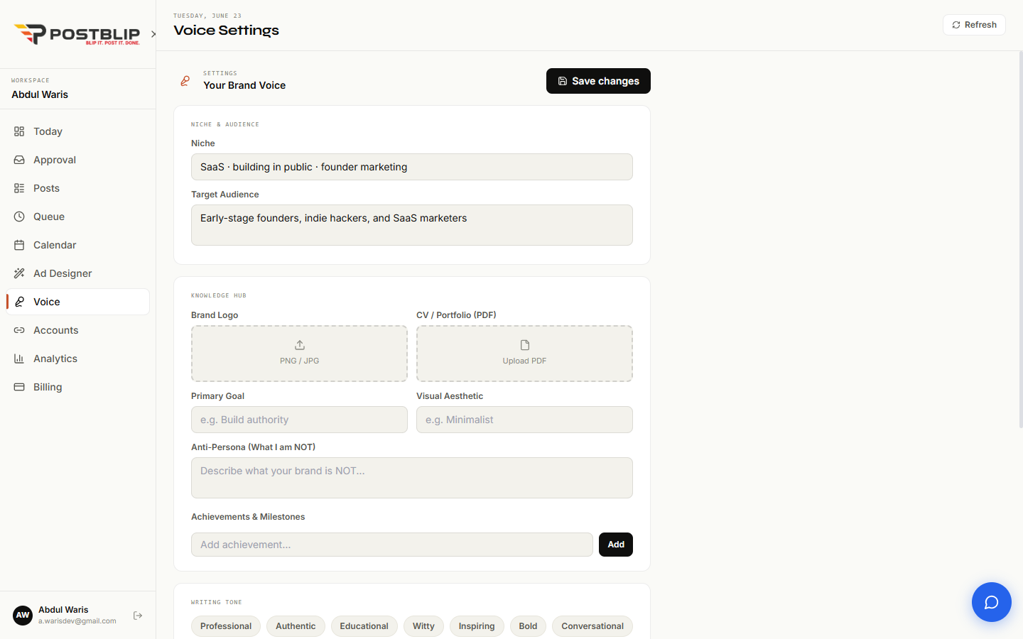 Brand voice settings